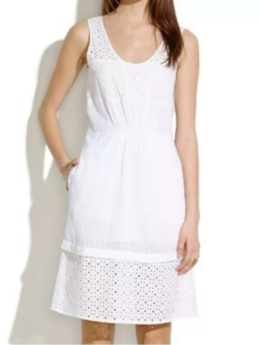 Madewell White Eyelet Cotton Sundress - Sleeveless Summer Dress size 10